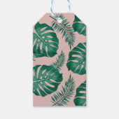 トロピカルピンクとグリーンパーム葉のシームレスパターン ギフトタグ (正面)