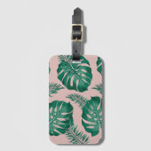 トロピカルピンクとグリーンパーム葉のシームレスパターン ラゲッジタグ (正面縦)