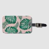 トロピカルピンクとグリーンパーム葉のシームレスパターン ラゲッジタグ (正面横)