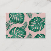 トロピカルピンクとグリーンパーム葉のシームレスパターン 名刺 (正面)