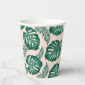 トロピカルピンクとグリーンパーム葉のパターン 紙コップ (正面)