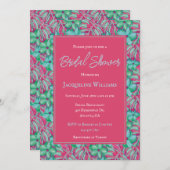 トロピカルピンクとグリーンフローラブライダルシャワー 招待状 (正面/裏面)