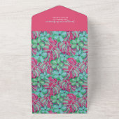 トロピカルピンクとグリーン結婚フローラ オールインワン招待状 (外側)