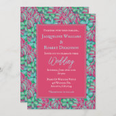 トロピカルピンクとグリーン結婚フローラ 招待状 (正面/裏面)