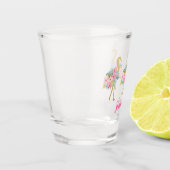 トロピカルピンクとゴールドのフラミンゴと花 ショットグラス (左)