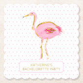 トロピカルピンクとゴールドのフラミンゴ ペーパーコースター (正面)
