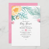 トロピカルピンクとミントフローラベビーシャワー 招待状 (正面/裏面)