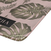 トロピカルピンクと金ゴールドパーム葉のパターンと名前 カッティングボード (角)