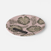 トロピカルピンクと金ゴールドパーム葉のパターンと名前 ペーパープレート (アングル)