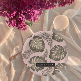 トロピカルピンクと金ゴールドパーム葉のパターンと名前 ペーパープレート