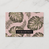 トロピカルピンクと金ゴールドパーム葉のパターンと名前 名刺 (正面)