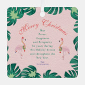 トロピカルピンクのクリスマスフラミンゴサンタハットボーブル メタルオーナメント (正面)