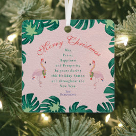 トロピカルピンクのクリスマスフラミンゴサンタハットボーブル メタルオーナメント