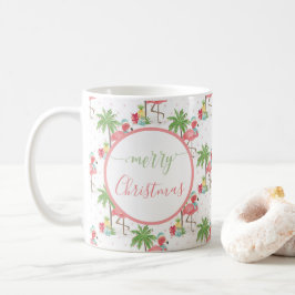 トロピカルピンクのクリスマスフラミンゴブルーサンタ帽子 コーヒーマグカップ