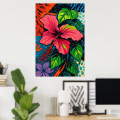 トロピカルピンクのハイビスカスの花ポップ・アートのアートのポスター ポスター (ホームオフィス)