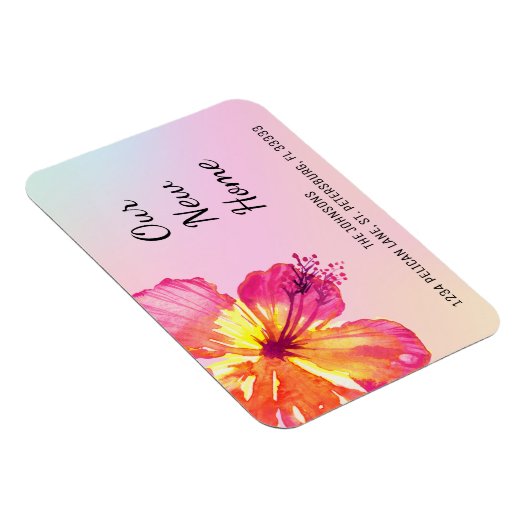 トロピカルピンクのハイビスカス新住所のお知らせ マグネット (右側)