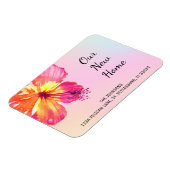 トロピカルピンクのハイビスカス新住所のお知らせ マグネット (左側)