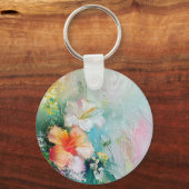 トロピカルピンクのハイビスカス フラワー ラブ ウェディング キーホルダー (裏面)