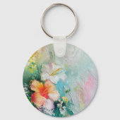 トロピカルピンクのハイビスカス フラワー ラブ ウェディング キーホルダー (裏面)