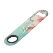 トロピカルピンクのハイビスカス フラワー ラブ ウェディング スピード栓抜き (正面アングル)