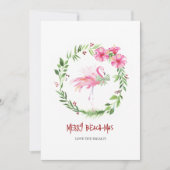 トロピカルピンクのフラミンゴからのクリスマスカード シーズンカード (正面)