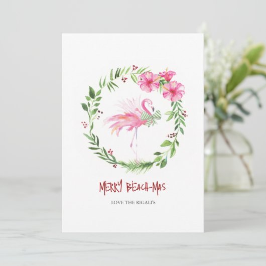 トロピカルピンクのフラミンゴからのクリスマスカード シーズンカード (スタンド正面)