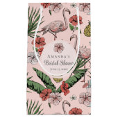 トロピカルピンクのフラミンゴとハイビスカスのブライズシャワー スモールペーパーバッグ (正面)