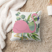 トロピカルピンクのフラミンゴとパーム葉の屋外環境 クッション (ブランケット)