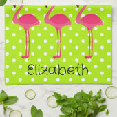 トロピカルピンクのフラミンゴスパーソナライズされたキッチンタオル キッチンタオル (折り畳み)