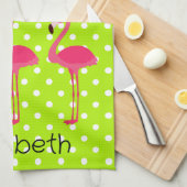 トロピカルピンクのフラミンゴスパーソナライズされたキッチンタオル キッチンタオル (四つ折り)