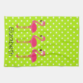 トロピカルピンクのフラミンゴスパーソナライズされたキッチンタオル キッチンタオル (横)