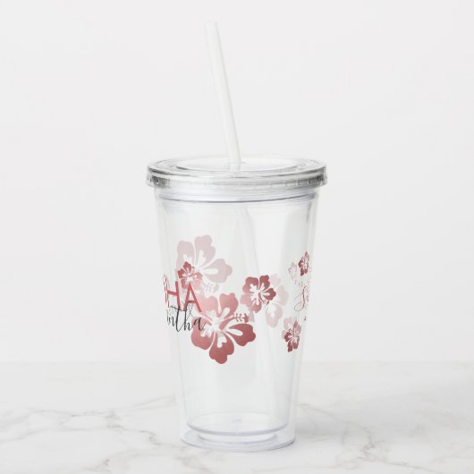 トロピカルピンクの個人パーソナライズされたパーティーのお願い アクリルタンブラー (左)