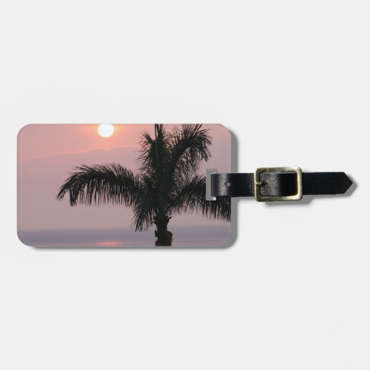 トロピカルピンクの夕日とヤシ ラゲッジタグ (正面横)