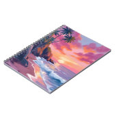 トロピカルピンクの夕焼けの海の水彩画 ノートブック (左側)