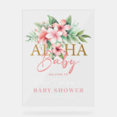 トロピカルピンクの花々のロハベビーシャワーのご案内 アクリルサイン (正面)