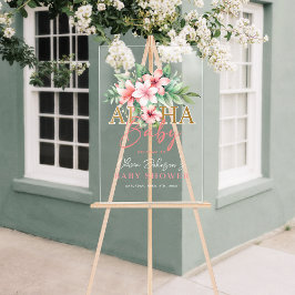 トロピカルピンクの花々のロハベビーシャワーのご案内 アクリルサイン