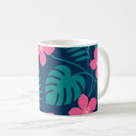 トロピカルピンクの花と緑の葉のデザイン コーヒーマグカップ