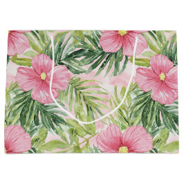 トロピカルピンクの花のブライズシャワー ラージペーパーバッグ
