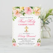 トロピカルピンクの花の初聖体拝領 招待状 (スタンド正面)