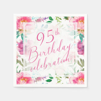 トロピカルピンクの花の水彩画 95歳の誕生日 スタンダードカクテルナプキン