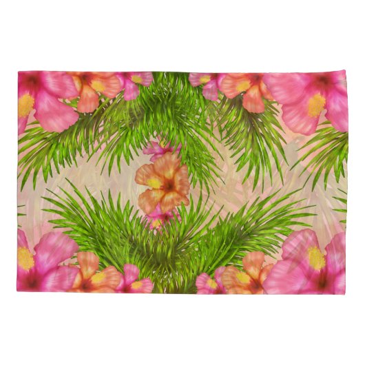 トロピカルピンクの花グリーン離れフローラシック 枕カバー (裏面)