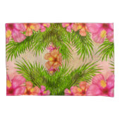 トロピカルピンクの花グリーン離れフローラシック 枕カバー (正面)