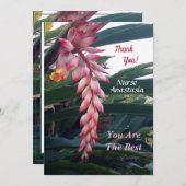 トロピカルピンクの花ナースドクタースタッフ サンキューカード (正面/裏面)