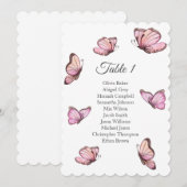 トロピカルピンクの蝶。 ウェディング 席次表 招待状 (正面/裏面)