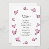 トロピカルピンクの蝶。 ウェディング 席次表 招待状 (正面/裏面)