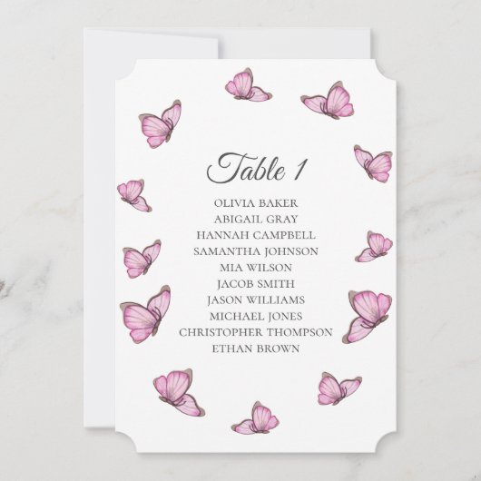トロピカルピンクの蝶。 ウェディング 席次表 招待状 (正面)