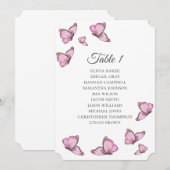 トロピカルピンクの蝶。結婚式の席次表 招待状 (正面/裏面)