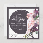 トロピカルピンクオウムフローラ60誕生日 招待状 (正面)