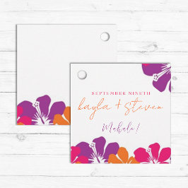 トロピカルピンクオレンジパープルハイビスカスクエア フェイバータグ