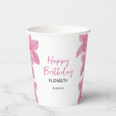 トロピカルピンクオーキッドフラワーハッピーバースデー 紙コップ (裏面)